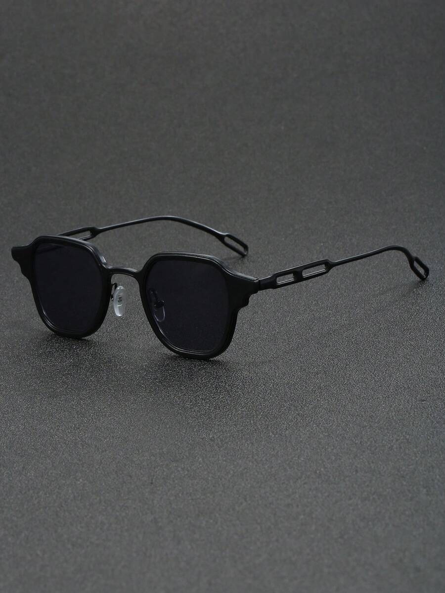 1pc Men's Metallic Round Fashion Glasses With Polygonal Punk Fashion Frame - Black - View 1