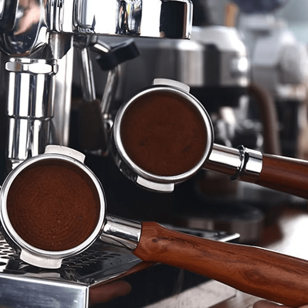 A 58mm Double Spout Nonpressurized Portafilter With Stainless Steel