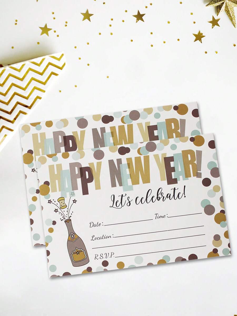 20pcs Happy New Year Invitation Cards, Party Greeting Cards, Festival Blessing Cards - Multicolor - View 1