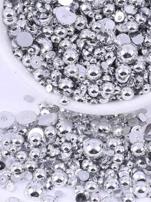 1 袋 15 克银色仿珍珠形状美甲装饰平底指甲饰物美甲贴片水钻混合尺寸 3D 珠子美甲配件 DIY 美甲宝石美甲用品