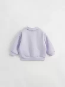 女童可愛有趣的半領保暖衬里印花運動衫,適用於秋冬季節 - 紫色 - 查看 5