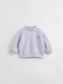 女童可愛有趣的半領保暖衬里印花運動衫,適用於秋冬季節 - 紫色 - 查看 4