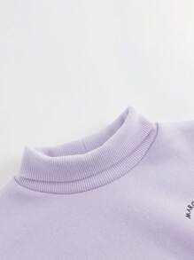 女童可愛有趣的半領保暖衬里印花運動衫,適用於秋冬季節 - 紫色 - 查看 7