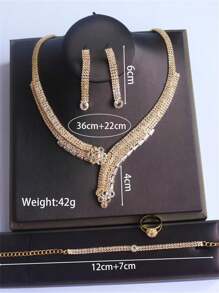 1 Set Elegant Rhinestone Necklace Set For Women, Perfect For Occasions & Evening Dress - Gold - View 4