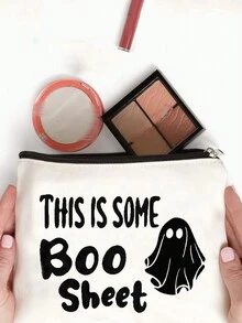 1入組萬聖節元素鬼魂字母印花化妝袋化妝包化妝收納袋美容包,旅行化妝品收納包,旅行用便攜收納袋,旅行用化妝品盒多功能袋禮物,教師感謝禮物,音樂老師禮物,教師生存套件,教室用品,最佳女教師禮物,白色萬聖節配件,萬聖節裝飾,萬聖節禮物袋