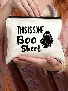 1入組萬聖節元素鬼魂字母印花化妝袋化妝包化妝收納袋美容包,旅行化妝品收納包,旅行用便攜收納袋,旅行用化妝品盒多功能袋禮物,教師感謝禮物,音樂老師禮物,教師生存套件,教室用品,最佳女教師禮物,白色萬聖節配件,萬聖節裝飾,萬聖節禮物袋