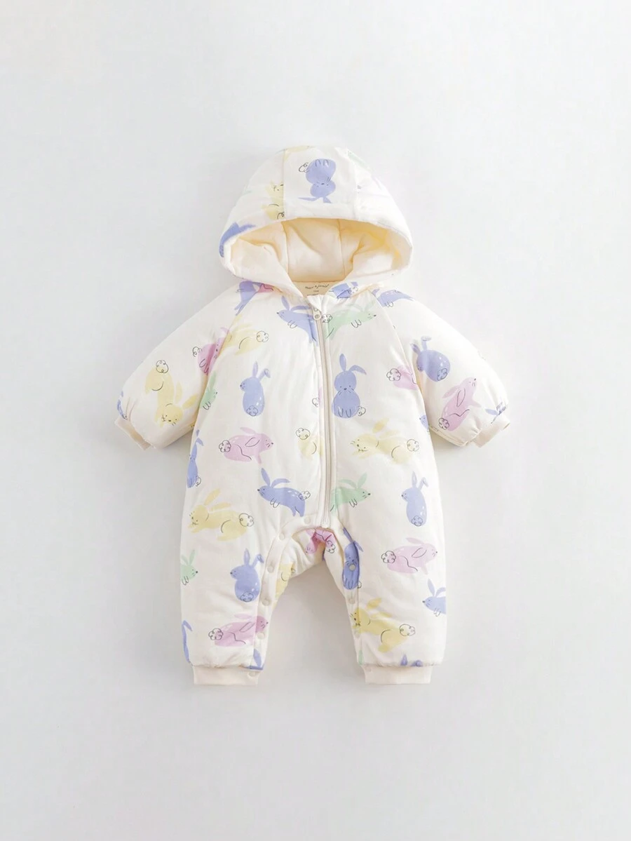 時尚可愛印花連帽加厚爬服,適用於女寶寶,冬季
