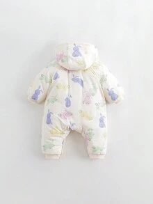 時尚可愛印花連帽加厚爬服,適用於女寶寶,冬季