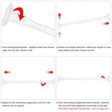 3pcs/5pcs/6pcs Solid Color Adjustable Tension Rods For Window, Tile And More, No Drilling Required, 28-48 Inches (approx.) Spring Tension Rods, Big Curtain Rod - White - View 6