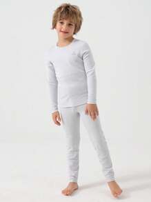 YOUQi 男大童字母圖案T恤和褲子睡衣套裝 - 淺灰色 - 查看 5