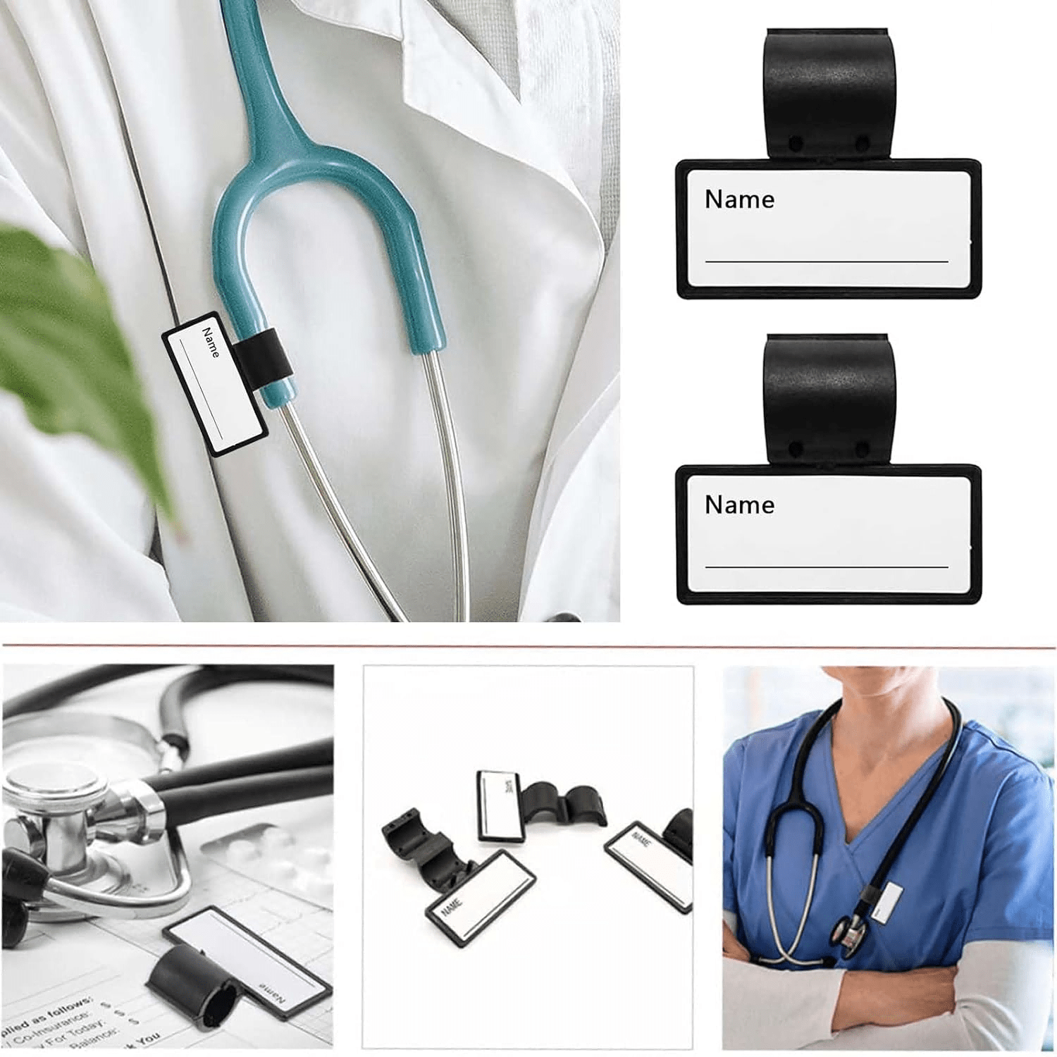 Stethoscope Name Tags, Set of 2, Black Stethoscope Name Tags