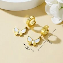 2入組女性白色珍珠母蝴蝶形吊墜耳環,韓國時尚珠寶禮物