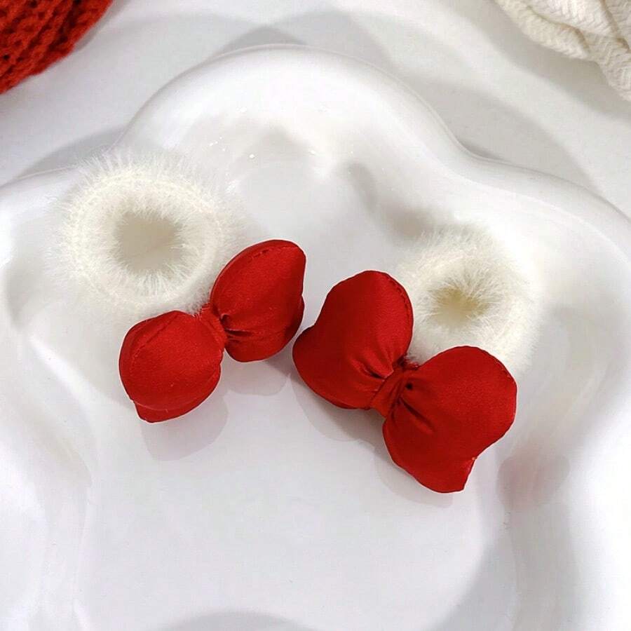 1對兒童專屬蝴蝶造型毛絨發帶,適合馬尾,髮髻使用,適用於女孩聖誕節髮飾