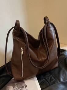 Fashionable Elegant Solid Color Pu Leather Women's Shoulder Bag, Can Be Used As Backpack, Eye-Catching Work Bags For Women - Coffee Brown - View 6