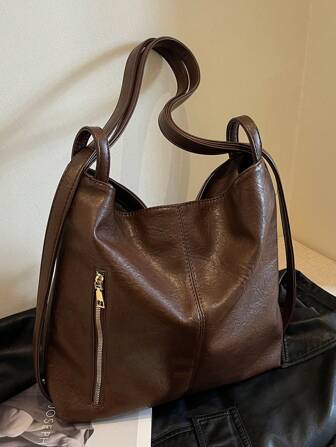 Fashionable Elegant Solid Color Pu Leather Women's Shoulder Bag, Can Be Used As Backpack, Eye-Catching Work Bags For Women