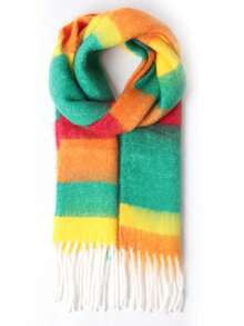 1pc Women's Multicolor Rainbow Striped Warm Scarf For Traveling, Shopping - Versatile & Stylish Scarf - Yellow - View 1