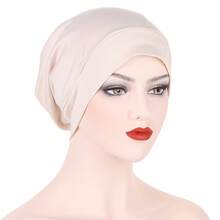 新款歐美風假絲睡眠帽,護髮帽,純色寬緣美容高彈力化療帽 - 咖啡棕 - 查看 9