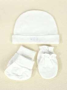 軟綿綿、友善肌膚的新生兒帽子+手套+襪子套裝 - 白色 - 查看 3