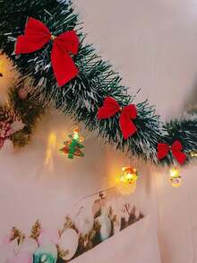 2入組10cm*200cm聖誕節裝飾帶,紅色蝴蝶結花繩和綠白色莫代爾拉花帶,聖誕樹裝飾和派對用品(綠白色)