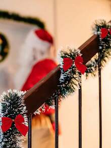 2入組10cm*200cm聖誕節裝飾帶,紅色蝴蝶結花繩和綠白色莫代爾拉花帶,聖誕樹裝飾和派對用品(綠白色)