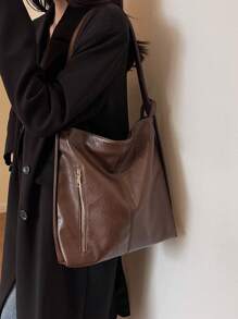 Fashionable Elegant Solid Color Pu Leather Women's Shoulder Bag, Can Be Used As Backpack, Eye-Catching Work Bags For Women - Coffee Brown - View 5