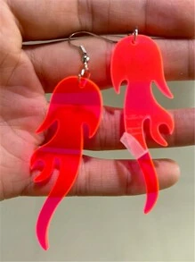 1对透明红色亚克力双面镜火焰造型极简个性化耳环 - 玫紅色 - 查看 6