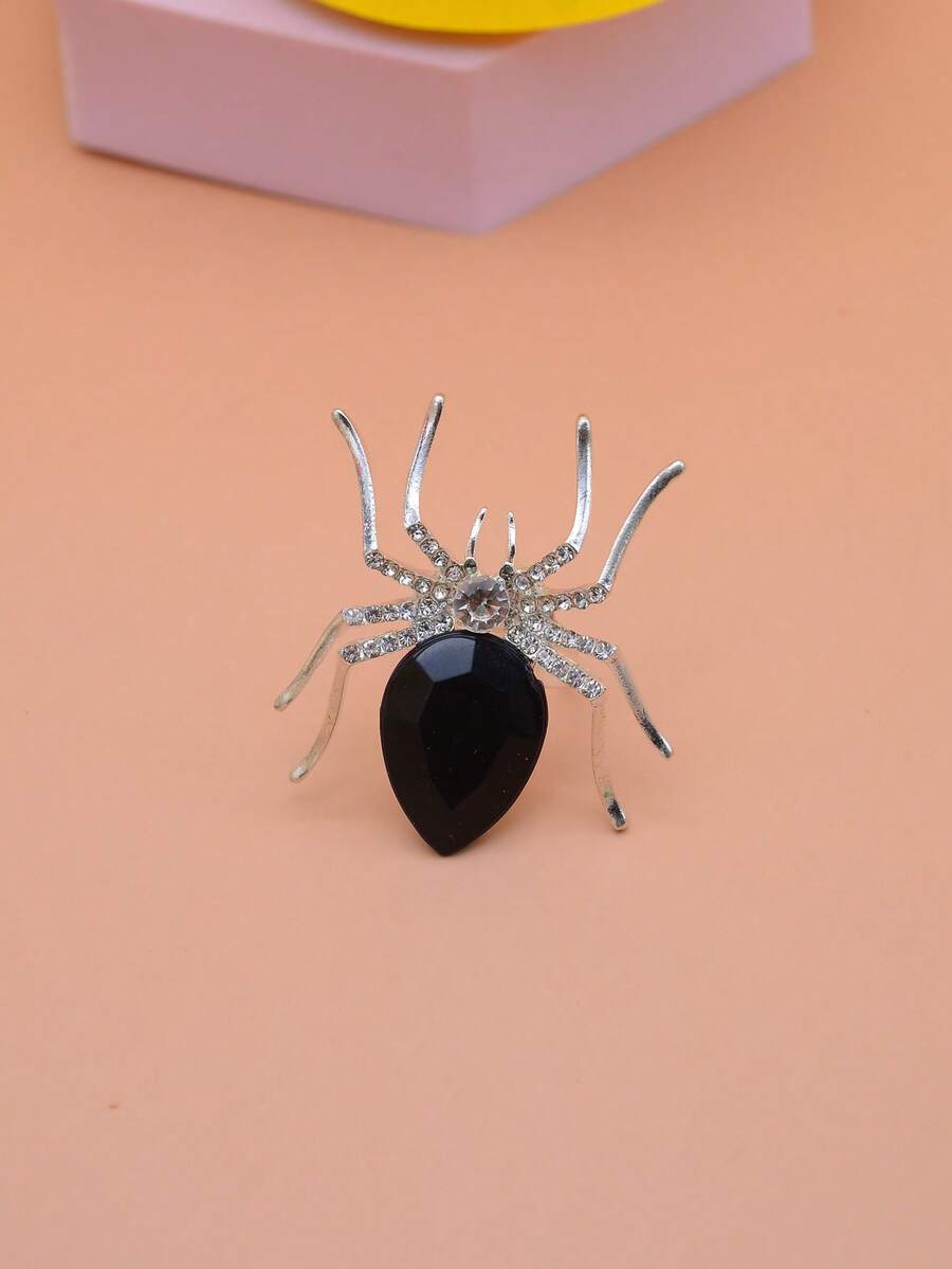 1 Anillo De Diamantes Ajustable Con Abertura En Forma De Araña - Negro - Ver 1