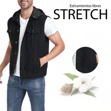 Chaleco Mezclilla Negro Hombre Capucha Algodón Desmontable