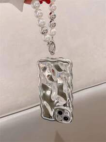 Mạ bạc Điện thoại di động Loại vỏ Với Mô hình sóng Và Mảnh thiên thạch Kết cấu Thiết kế Và A Có thể tháo rời Dây đeo tay - Bạc - Xem 5