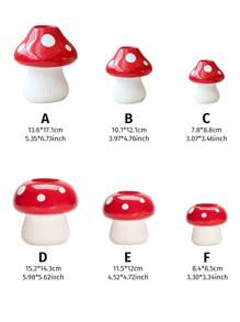 1 件创意可爱白色波尔卡圆点红顶蘑菇形花瓶，彩色树脂材质桌面花盆，适用于家庭、酒店、餐厅桌面装饰和盆栽