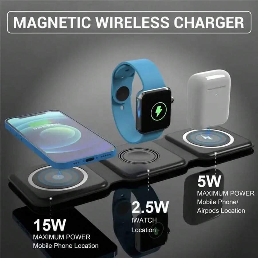Portable Fold 3 In 1 Qi Wireless Phone Charger Stand
