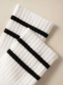 5雙裝女款中筒襪平行條紋防臭吸汗休閒百搭潮流運動圓領襪適合日常生活 - 彩色 - 查看 5