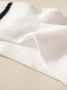 5雙裝女款中筒襪平行條紋防臭吸汗休閒百搭潮流運動圓領襪適合日常生活 - 彩色 - 查看 4