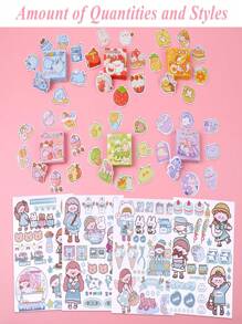 Cartoon Sticker Set, Adhesive Mini Stickers, Cute Decorative Stickers, Ideal For Diy Crafts, Scrapbook, Album, Notebook (300pcs + 4 Sheets) - Multicolor - View 2