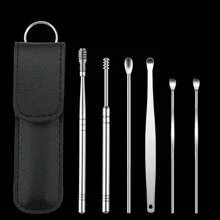 Earwax Removal Tool Set With Ear Spoon And Flashlight, Safe Ear Pick For Children - Black 6-piece set-ear scoop and ear picking tools - View 1