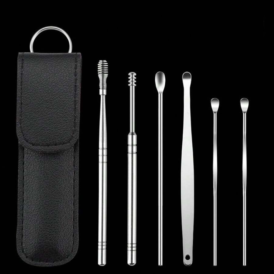 Earwax Removal Tool Set With Ear Spoon And Flashlight, Safe Ear Pick For Children - Black 6-piece set-ear scoop and ear picking tools - View 1