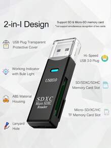 2合1 Usb3.0 2.0 讀卡器。usb A 轉 Sd,micro Sd 記憶卡讀卡器,usb A Sd卡讀卡器支援cf / Sd / Microsd組件,插播式,sd / Tf(micro Sd)雙插槽,輕鬆插入和拉出,與 Sd,sdhc,sdxc,microsd,microsdhc,microsdxc 兼容,適用於各種行車記錄儀 / 試用攝像頭 /數碼相機記憶卡。 - 2in1[黑色] - 查看 5