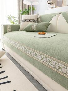 1入新中式絨布沙發坐墊套，優雅防滑沙發披肩，四季通用 - 綠色 - 查看 1