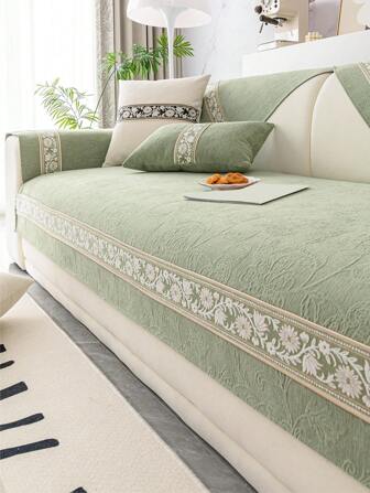 1入新中式絨布沙發坐墊套，優雅防滑沙發披肩，四季通用