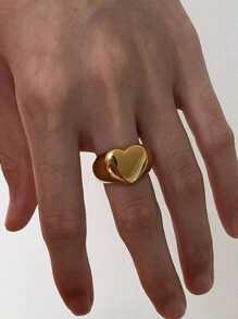 1 件不锈钢金黄色心形简约戒指，适合日常装饰或赠送情人节、妈妈、母亲、母亲节、礼物