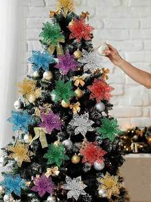 3入組聖誕節裝飾人造花,適用於製作節日花環 - 粉色 - 查看 3