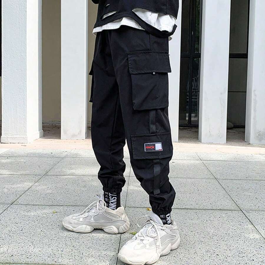 Men's Hip Hop Style Harem Cargo Pants - Black - View 1