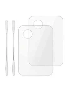 2 mảnh Acrylic Trang điểm Cái mâm , Trang điểm Cái mâm Với Trang điểm Xẻng Kim loại Gương Làm đẹp Kem Kem nền lỏng Bảng màu ( Trong sáng ) - Trong sáng - Xem 1