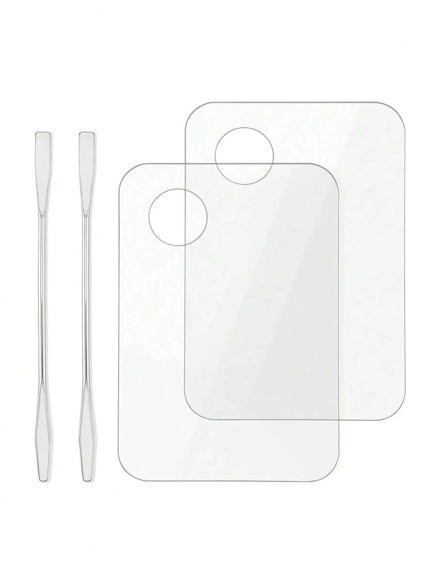 2 mảnh Acrylic Trang điểm Cái mâm , Trang điểm Cái mâm Với Trang điểm Xẻng Kim loại Gương Làm đẹp Kem Kem nền lỏng Bảng màu ( Trong sáng ) - Trong sáng - Xem 1