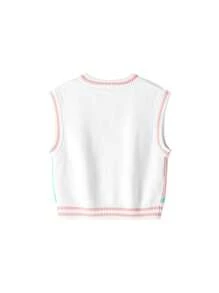 Annil 女童純棉白色甜美休閒無袖背心 - 白色 - 查看 2