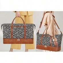 女士在外過夜旅行包，大型旅行手提袋，適用於飛機周末行李袋，具乾濕分離防水鞋收納隔層和口袋，男性皮革旅行商務化妝品禮品，耐用，大容量，手提行李