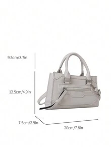 1pc Solid Color Pu Leather Women's Handbag Shoulder Bag - White - View 8