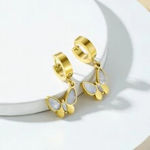 2入組女性白色珍珠母蝴蝶形吊墜耳環,韓國時尚珠寶禮物