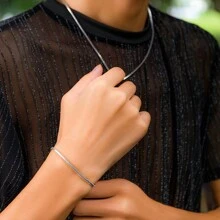 1 套龐克嘻哈多功能圓形蛇骨鏈,男士不銹鋼手鍊和項鍊珠寶套裝 - 銀色 - 查看 2