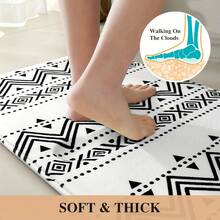 1pc Black & White Patterned Memory Foam Soft Absorbent Non-slip Bath Mat, Suitable For Bathroom And Room Decoration - Black and White - View 8